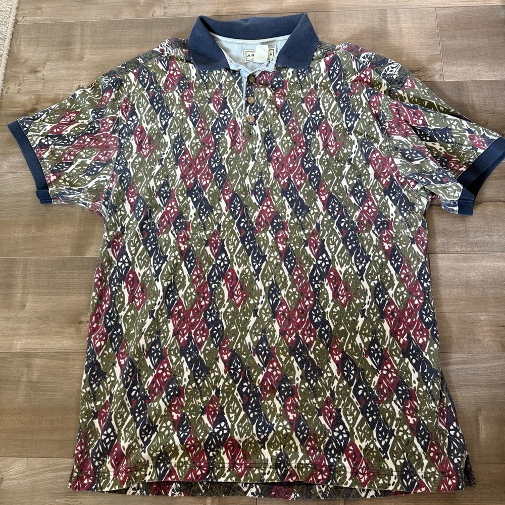 Vintage‎ Arizona Jean Company Polo Men XL Leaf Print Y2K 90s Short Sleeve Shirt